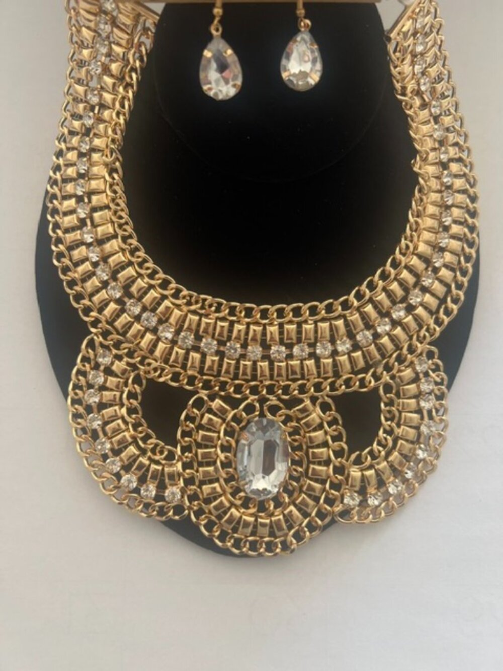 Gold Crystal Statement Necklace Set